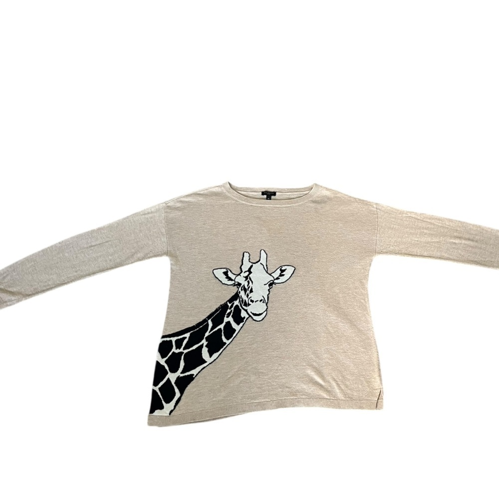Giraffe Safari Knit  Sweater Petite M Classic Animal Print Indie Fall Chic - Picture 6 of 6